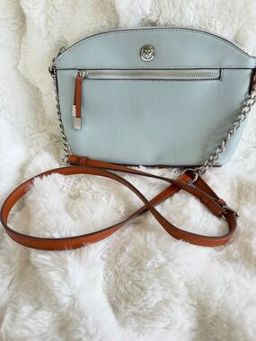 Anne Klein Light Blue Crossbody with Tan Strap With Charm